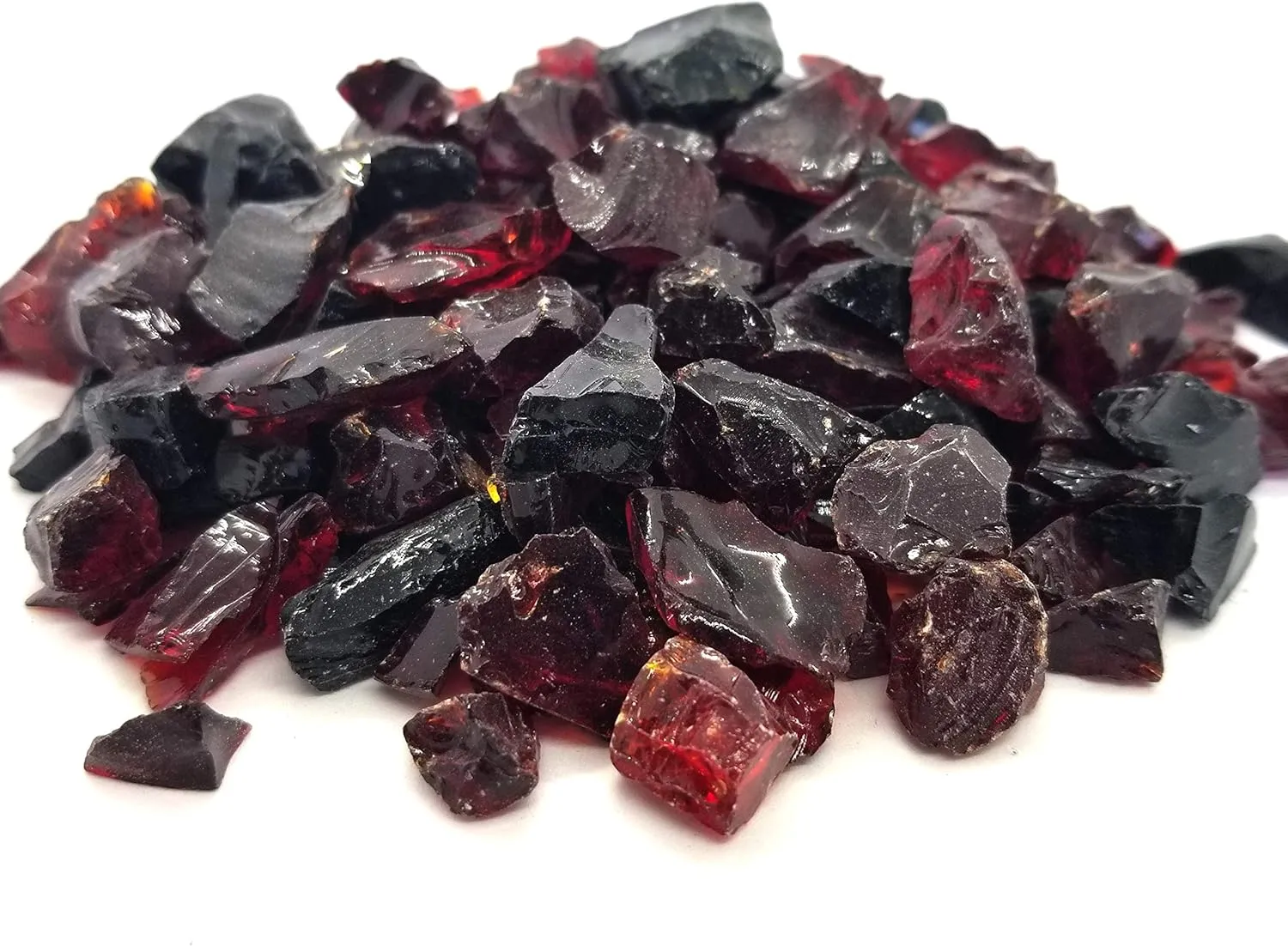 (5-POUNDS Red & Black Blend - Premium Indoor & Outdoor Crushed Fire Glass Rock Large 1/2, 3/4 & 1" inch Chunky Size - Glass for Use in Gas Fire Pit, Fireplace, Fire Table Etc. (Lava Rock)