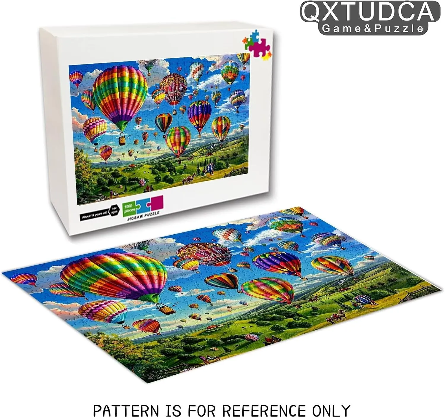 500 Piece Wooden Jigsaw Puzzle,Grassland Hot Air Balloon Challenging and Fun Activity - Interesting and Warm Art Adult Puzzles - Modern Home Decor Ideal Gift