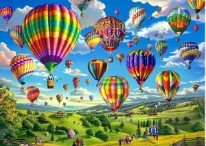 500 Piece Wooden Jigsaw Puzzle,Grassland Hot Air Balloon Challenging and Fun Activity - Interesting and Warm Art Adult Puzzles - Modern Home Decor Ideal Gift