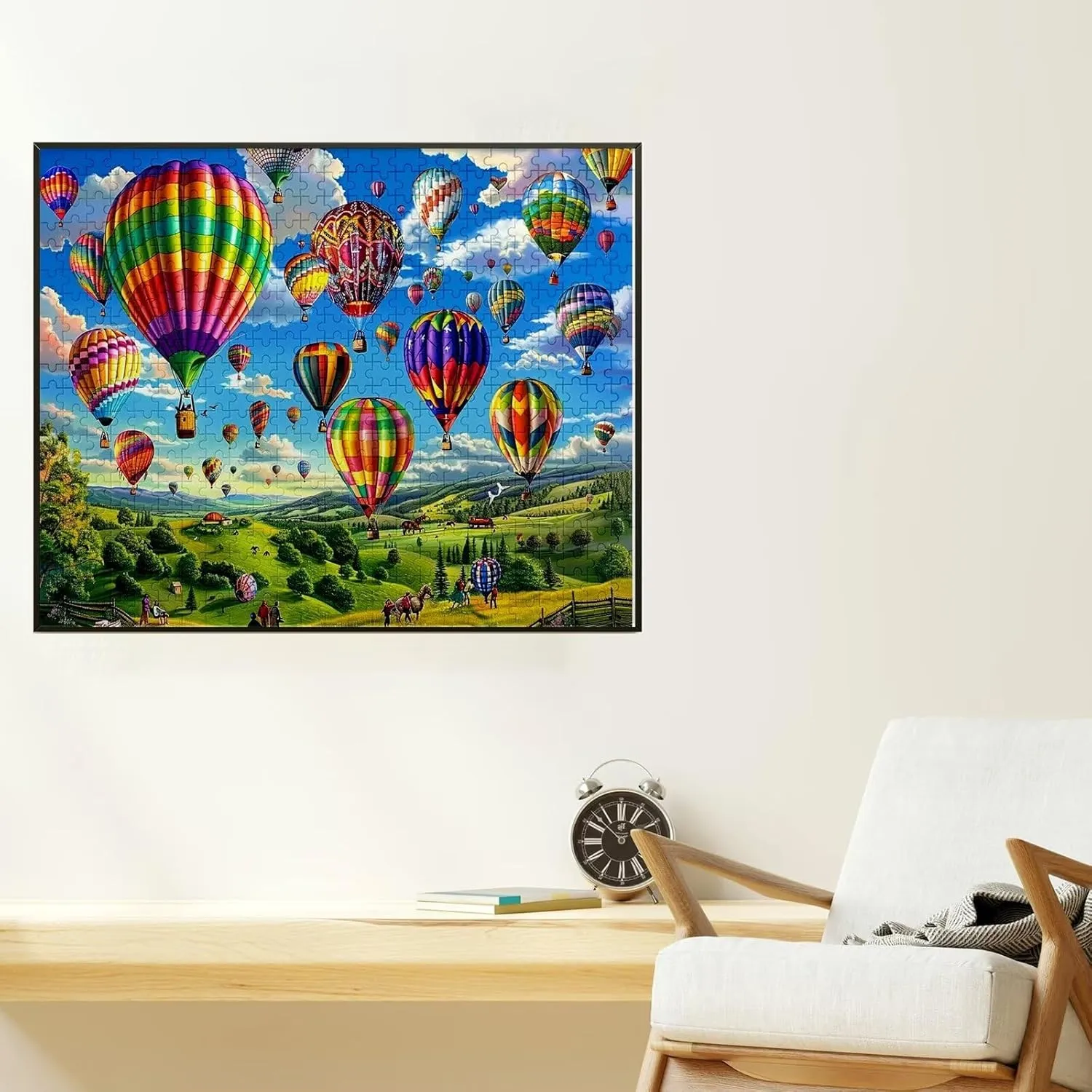 500 Piece Wooden Jigsaw Puzzle,Grassland Hot Air Balloon Challenging and Fun Activity - Interesting and Warm Art Adult Puzzles - Modern Home Decor Ideal Gift