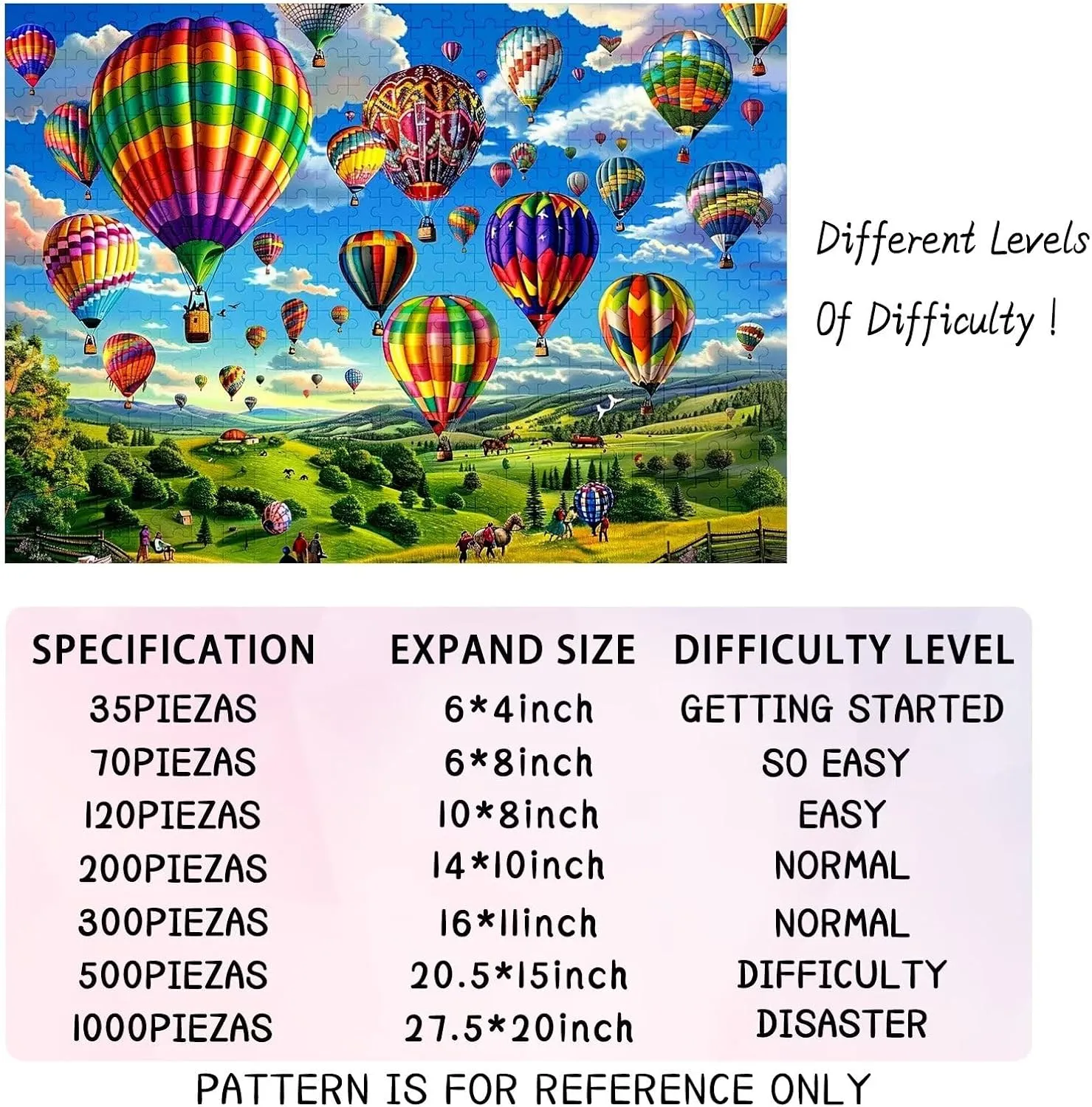 500 Piece Wooden Jigsaw Puzzle,Grassland Hot Air Balloon Challenging and Fun Activity - Interesting and Warm Art Adult Puzzles - Modern Home Decor Ideal Gift