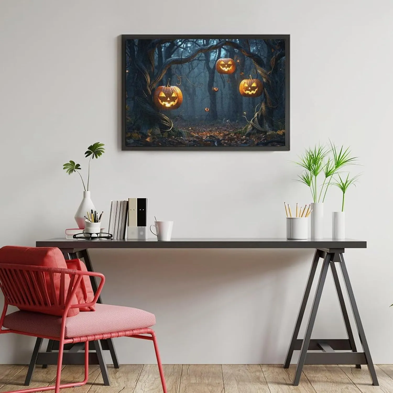 500 Pieces Puzzle for Adult Twisted Vines with Glowing Jack O Lanterns Wooden Jigsaw Puzzles Challenging Educational Fun Interactive Toys for Women Men 20.5x15 Inch