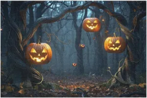500 Pieces Puzzle for Adult Twisted Vines with Glowing Jack O Lanterns Wooden Jigsaw Puzzles Challenging Educational Fun Interactive Toys for Women Men 20.5x15 Inch