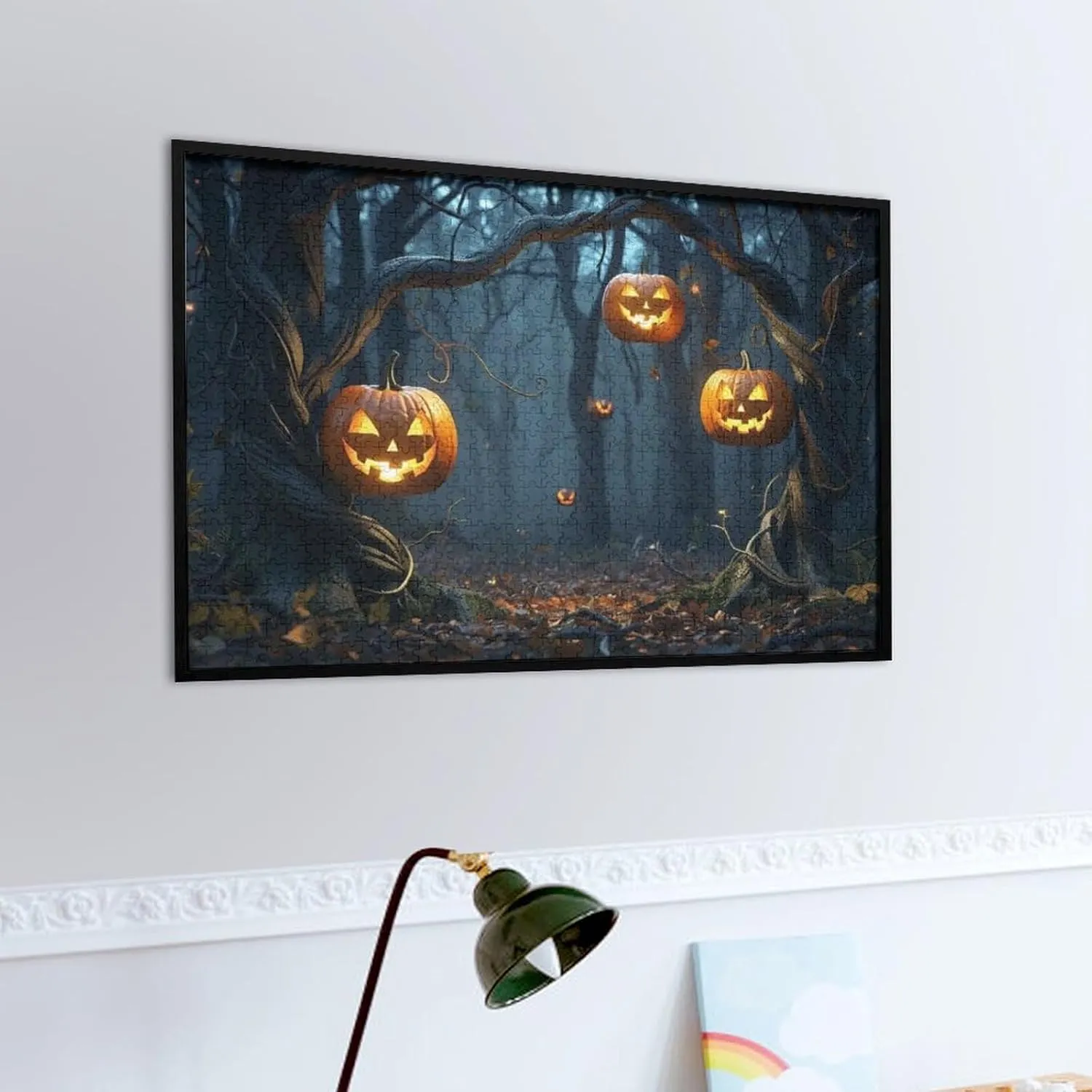 500 Pieces Puzzle for Adult Twisted Vines with Glowing Jack O Lanterns Wooden Jigsaw Puzzles Challenging Educational Fun Interactive Toys for Women Men 20.5x15 Inch