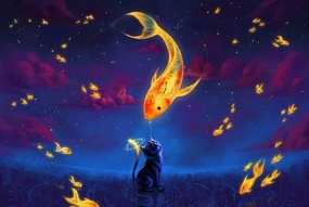 520 Pieces Wooden Puzzles Cat and Fish Puzzle Games Children's Puzzle Toys Wooden Puzzle Modern Home Decoration Home Decoration Painting Gift for Women Men 20.5x15 Inch