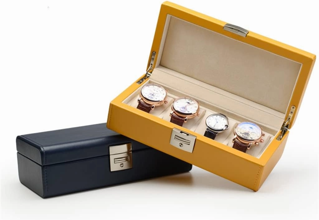 5 Grids PU Leather Watch Box Handmade Travel Jewelry Organizer Storage Case for Men and Women(white-Dinosaur Doodle4)
