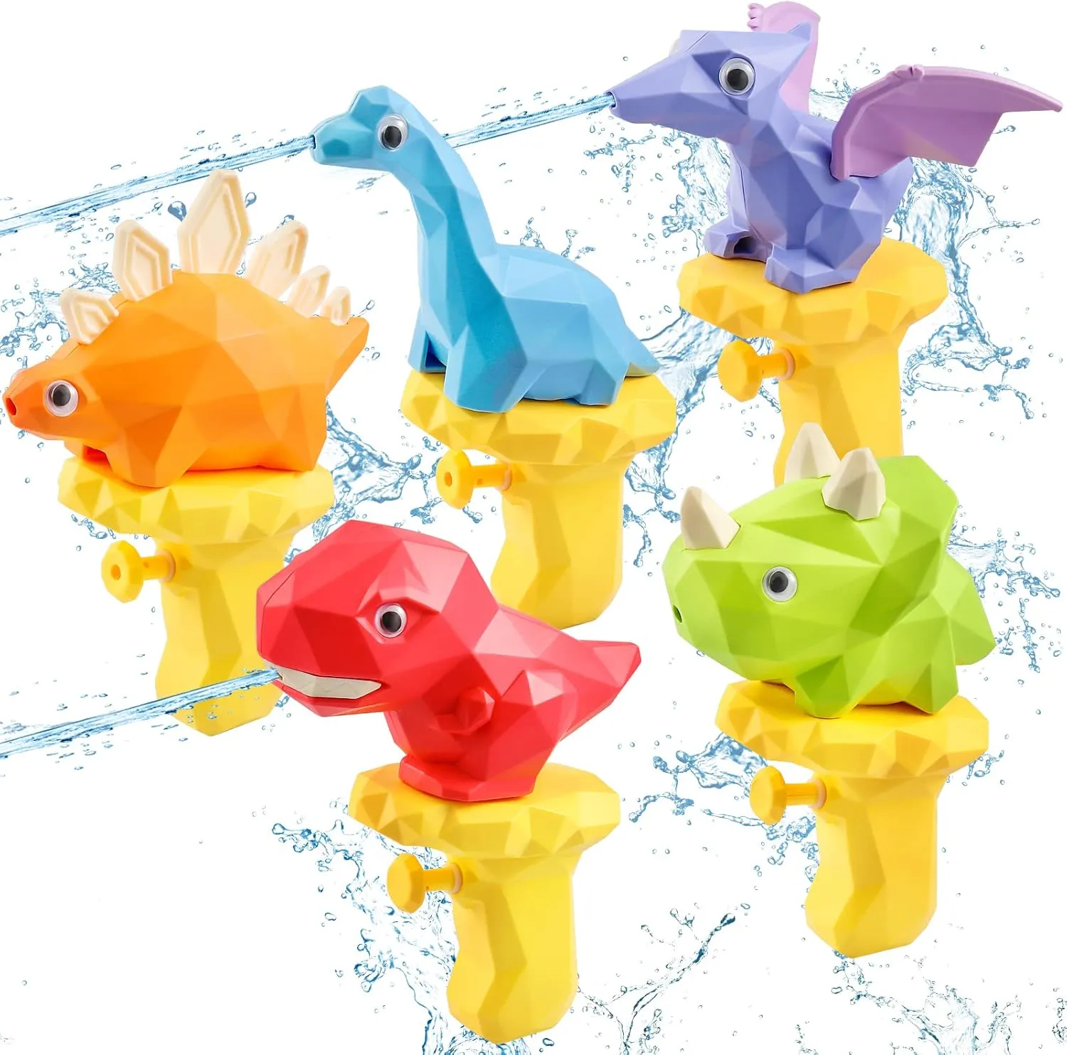 5PCS Dinosaur Squirt Guns for Toddlers, Summer Pool Toys, Outdoor Water Blasters for Kids 2-6