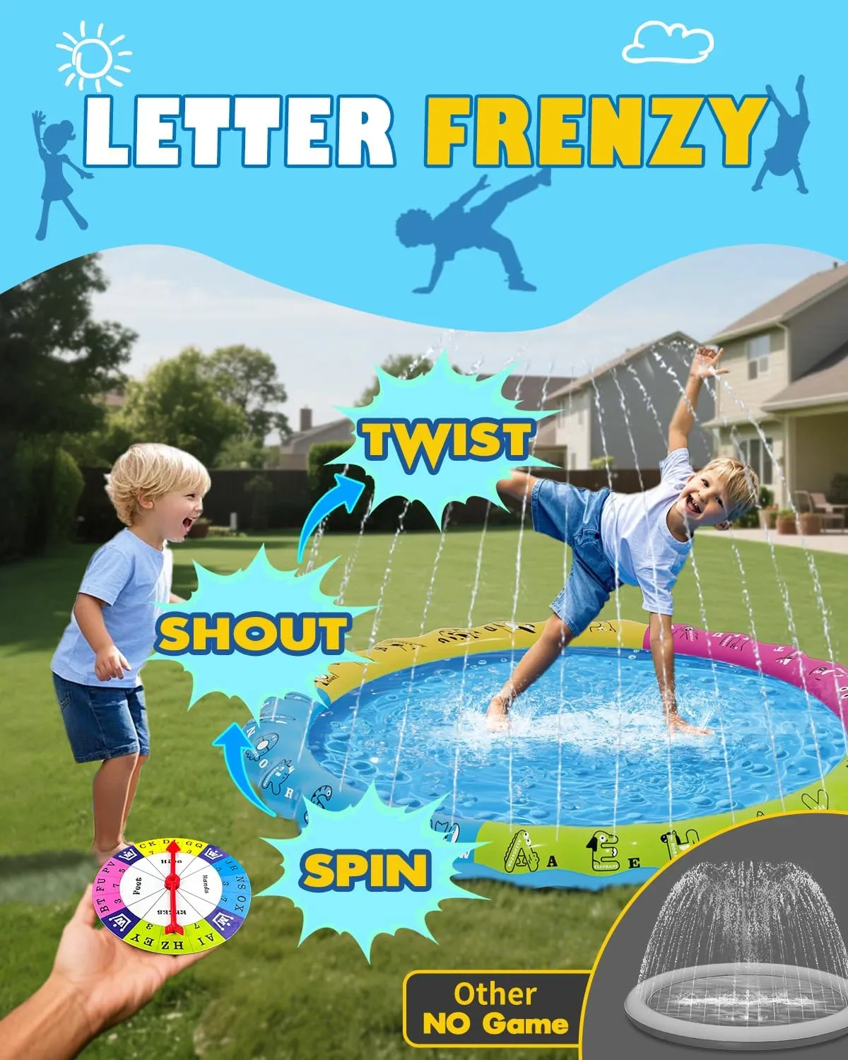 67" 3-in-1 Non-Slip Splash Pads for Toddlers 1-3 & Kids Ages 4-8, Baby Learning Pool, Sprinkler for Kids Summer Outdoor Toys, Water Game Mat with A-Z Letters