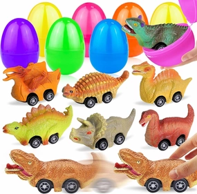 8 Pack Easter Eggs Filled with Dinosaur Pull Back Cars, Easter Eggs with Toys Inside Pull Back Dinosaur Vehicles for Kids Toddlers Boys Girls Classroom Prize Easter Basket Stuffers Easter Egg Hunt