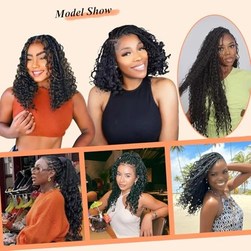 9 Packs Boho Box Braids Crochet Hair 8 Inch Goddess Box Braids Crochet Hair With Curly Ends Pre Looped Synthetic Bohemian Braid Hair Extensions For Women (8 Inch, 1B)
