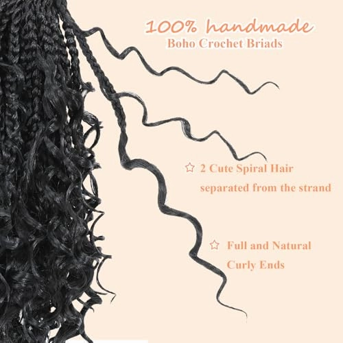9 Packs Boho Box Braids Crochet Hair 8 Inch Goddess Box Braids Crochet Hair With Curly Ends Pre Looped Synthetic Bohemian Braid Hair Extensions For Women (8 Inch, 1B)