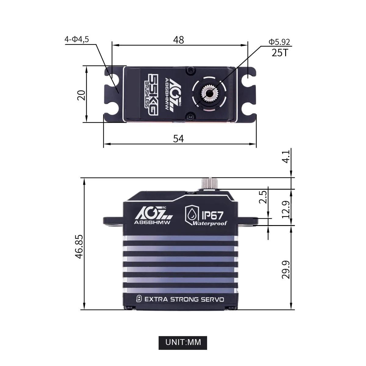 A86BHMW AGFRC 55KG High Torque Waterproof Brushless Programmable