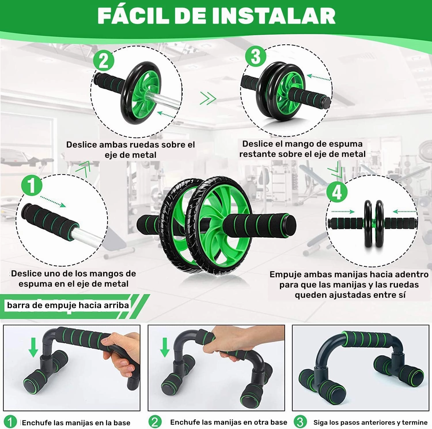 Ab Roller Set of 7 Pieces, Fitness Kit with AB Roller Wheel, Double Wheel Abs, Knee Pads, Figure 8, Rope and Knee Pad for Jumping and Grips - Perfect for Developing Core Strength and Abdominal