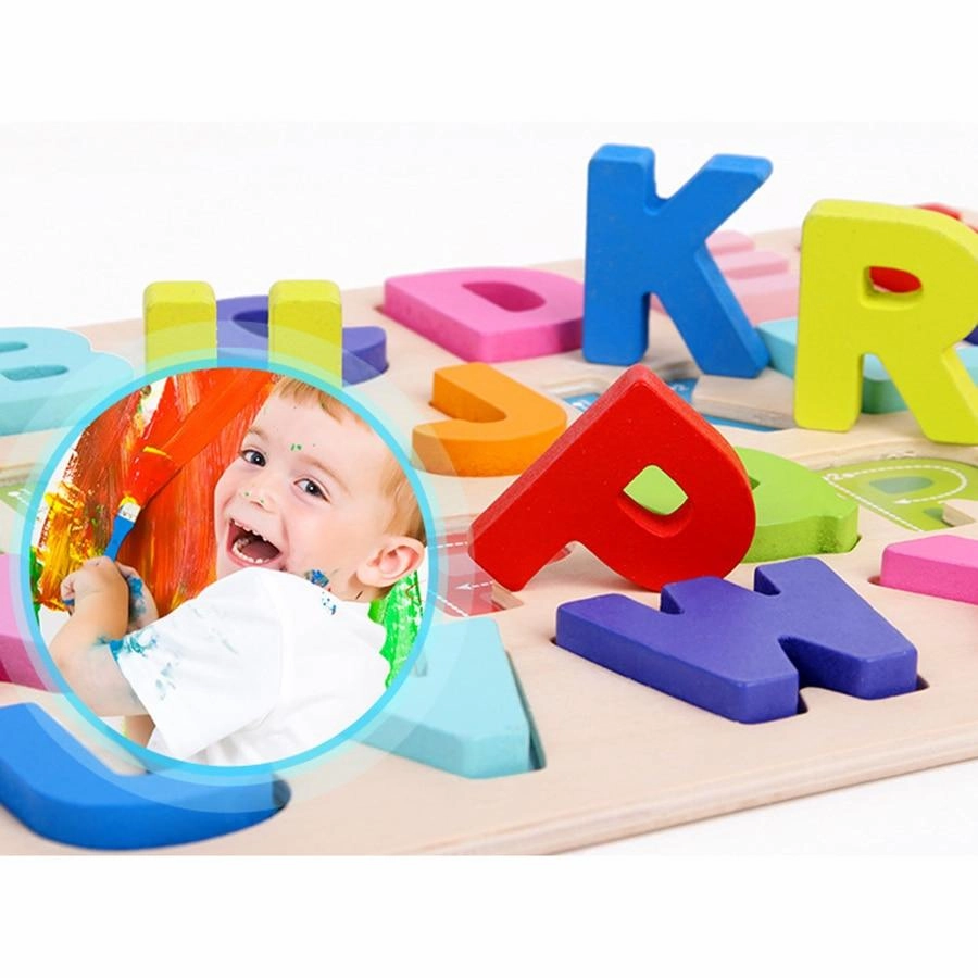 ABC Puzzle Digital Wooden Toys Early Learning Jigsaw Letter Alphabet Number Puzzle Preschool Educational Baby Toys for Children