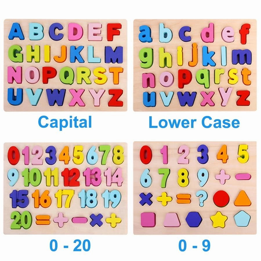 ABC Puzzle Digital Wooden Toys Early Learning Jigsaw Letter Alphabet Number Puzzle Preschool Educational Baby Toys for Children