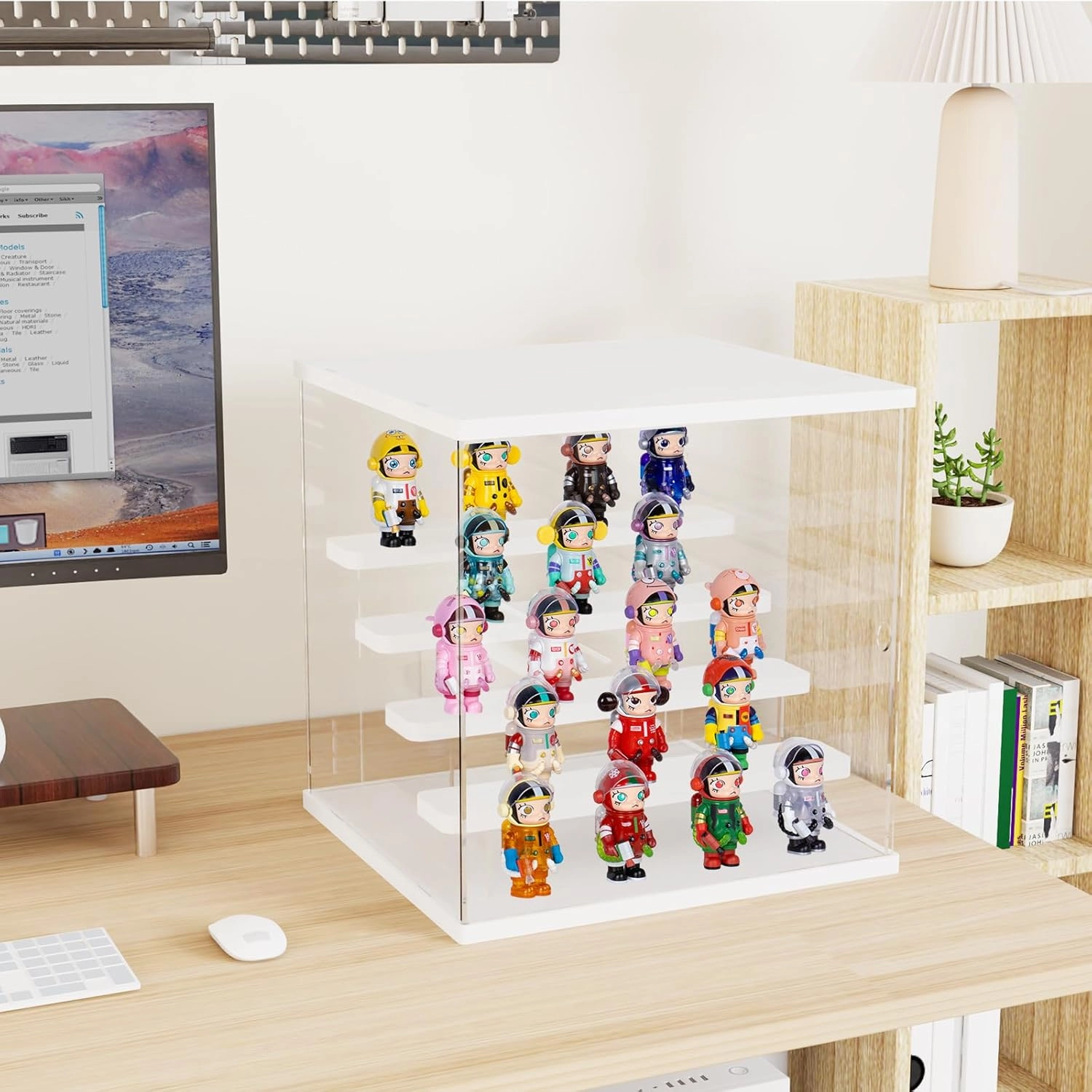 Acrylic Display Case With 5-Tier Figure Stand, Clear Doll Case With Door, Countertop Box for Action Figure Collectibles, Dustproof Storage Organizer With Wooden Base