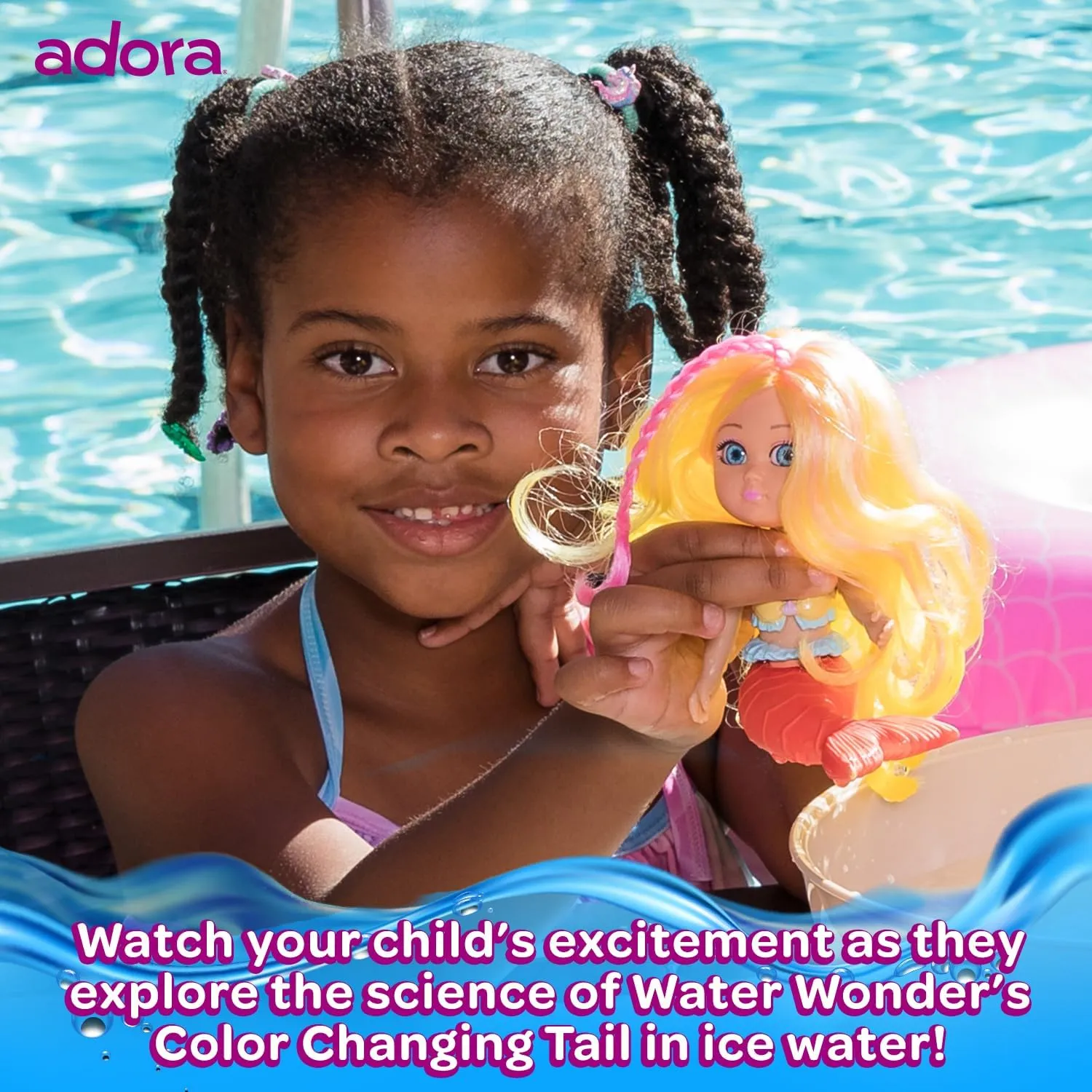 ADORA Water Wonder Mermaid Dolls with Color-Changing Tail in Cold Water, 7" Toy Baby Doll with Movable Waist, Birthday Gift for Ages 1  - Sandy