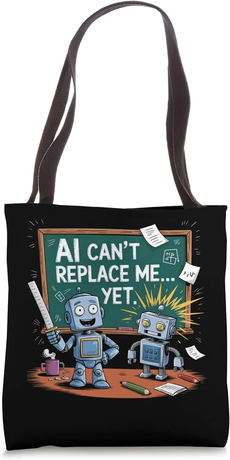 AI Can’t Replace Me Yet Funny Teacher Robot Glitch Design Tote Bag