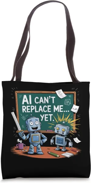 AI Can’t Replace Me Yet Funny Teacher Robot Glitch Design Tote Bag