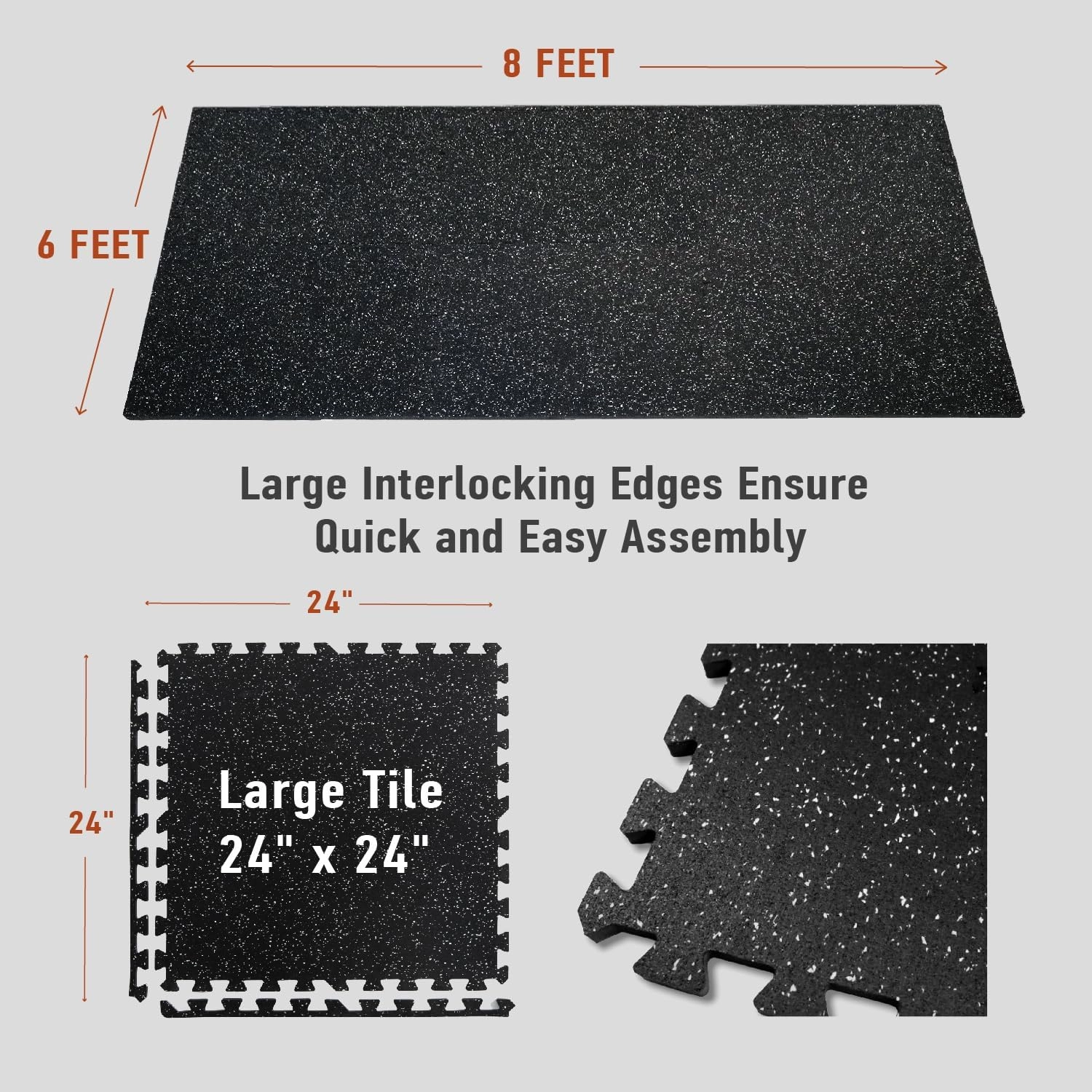 AIRHOP 0.56in Thick 48 Sq Ft Exercise Equipment Mats, 12 Tiles Upgraded Rubber Top with High Density EVA Foam, Large Interlocking Puzzle Gym Flooring for Home Gym, Heavy Weight Workout, 24 x 24in