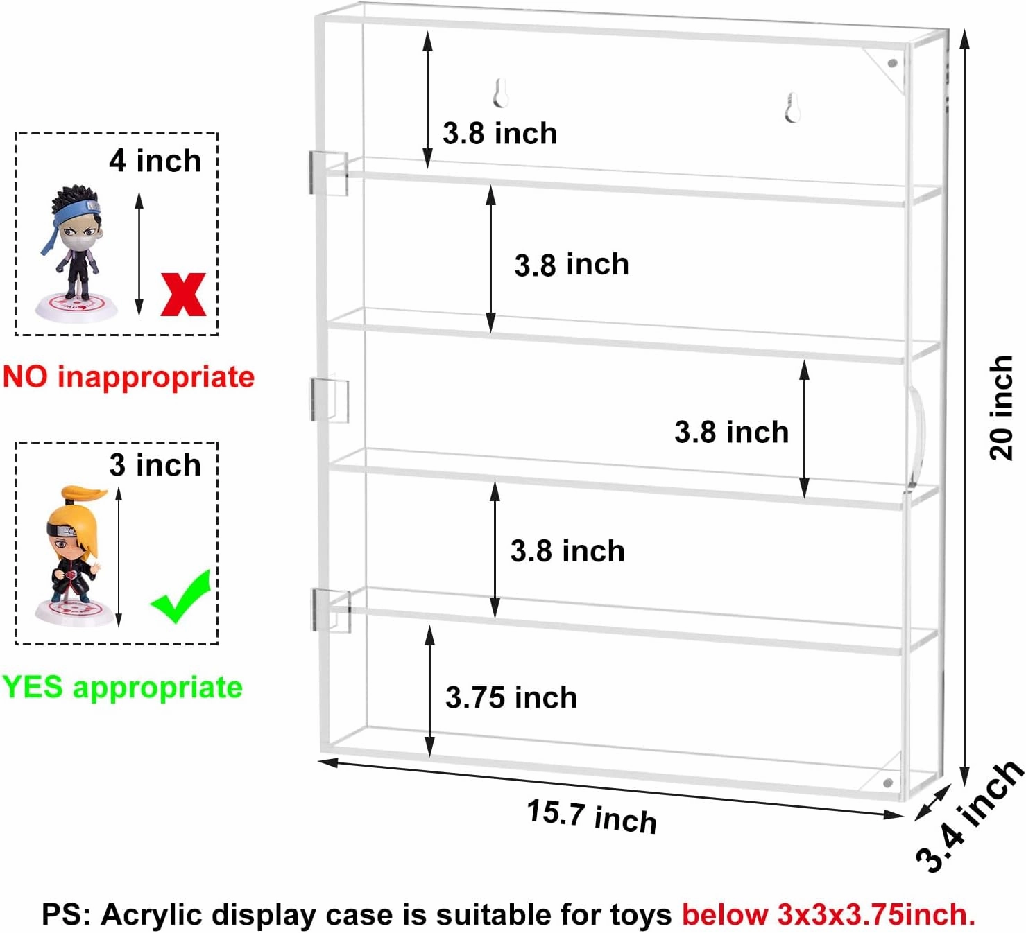 AITEE Acrylic Display Case, Display Cabinet for Mini Funko Pop Figures, Dust-Proof Clear Wall Mounted or Desktop 5 Layer Storage Mini Toys/Rock Stone, Each Compartment: 15 7/10”L x 3 2/5”W x3 4/5”H