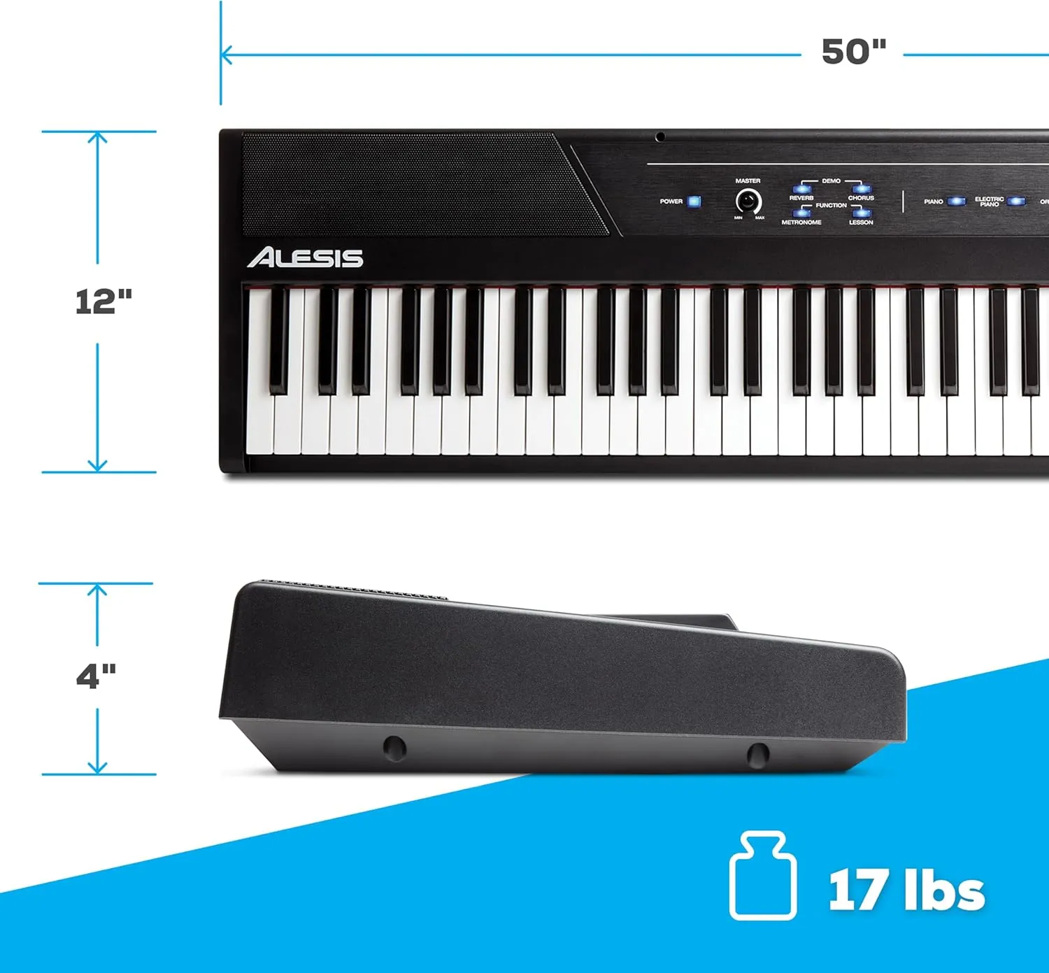 Alesis Recital – 88 Key Digital Piano Keyboard with Semi Weighted Keys, 2x20W Speakers, 5 Voices, Split, Layer and Lesson Mode, FX and Piano Lessons
