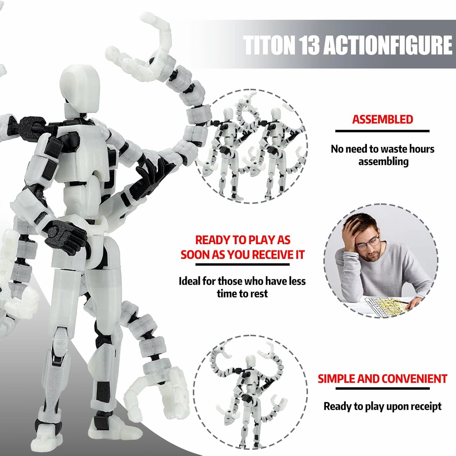Already Assembled T13 Action Figure Accessories,Dummy 13 T13 Multi-Jointed Movable,for Collectors Desktop Decorations t-13 Movability 3D Printed Toys (Golden)
