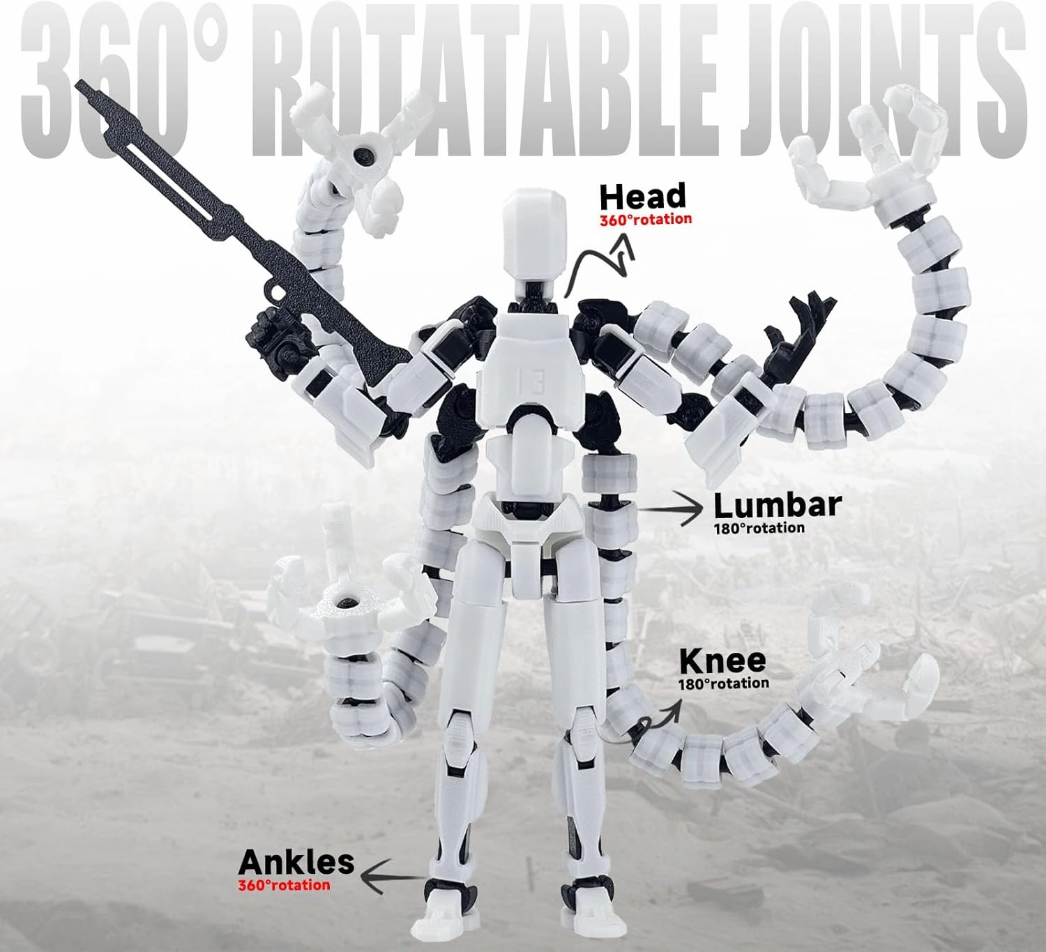 Already Assembled T13 Action Figure Accessories,Dummy 13 T13 Multi-Jointed Movable,for Collectors Desktop Decorations t-13 Movability 3D Printed Toys (White)