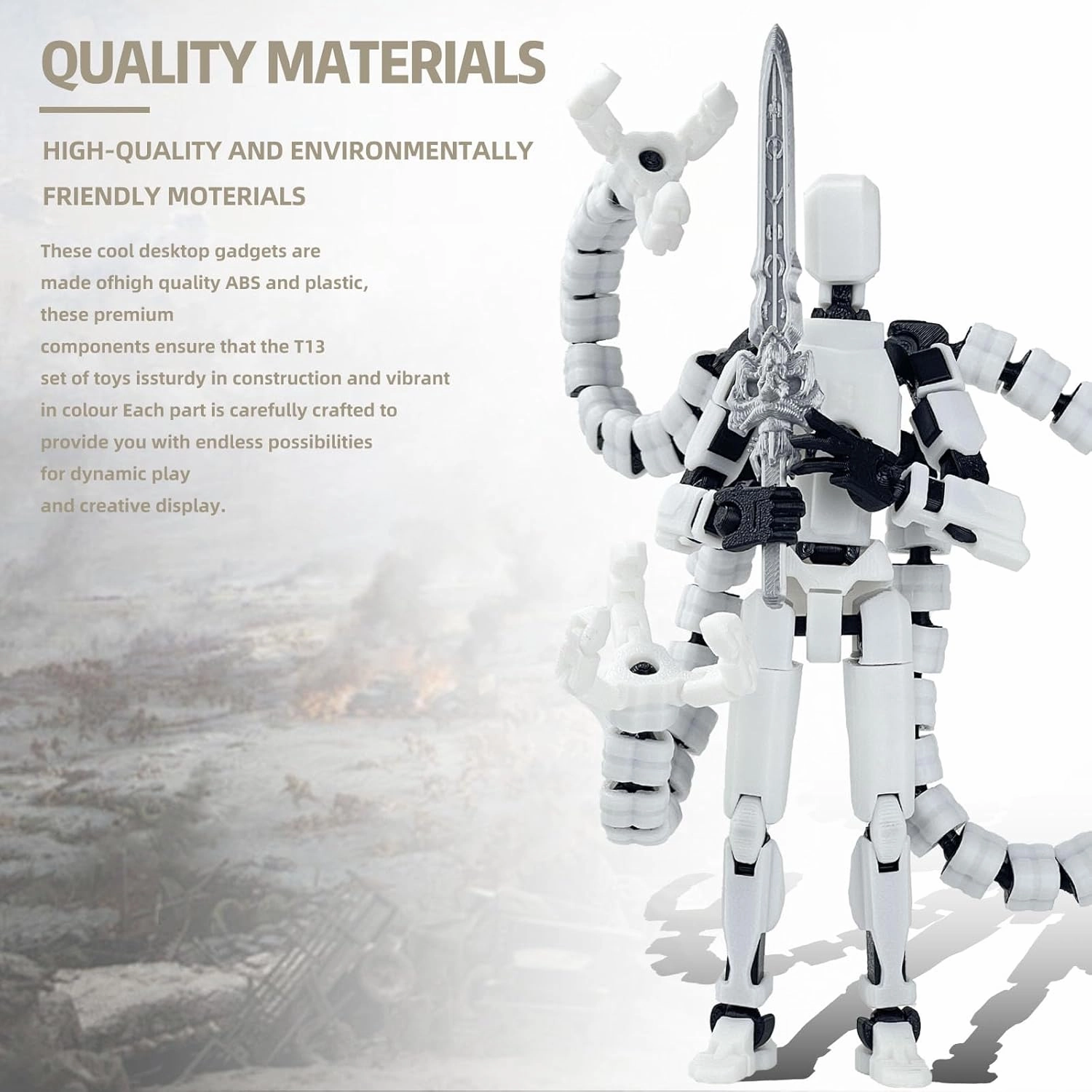 Already Assembled T13 Action Figure Accessories,Dummy 13 T13 Multi-Jointed Movable,for Collectors Desktop Decorations t-13 Movability 3D Printed Toys (White)