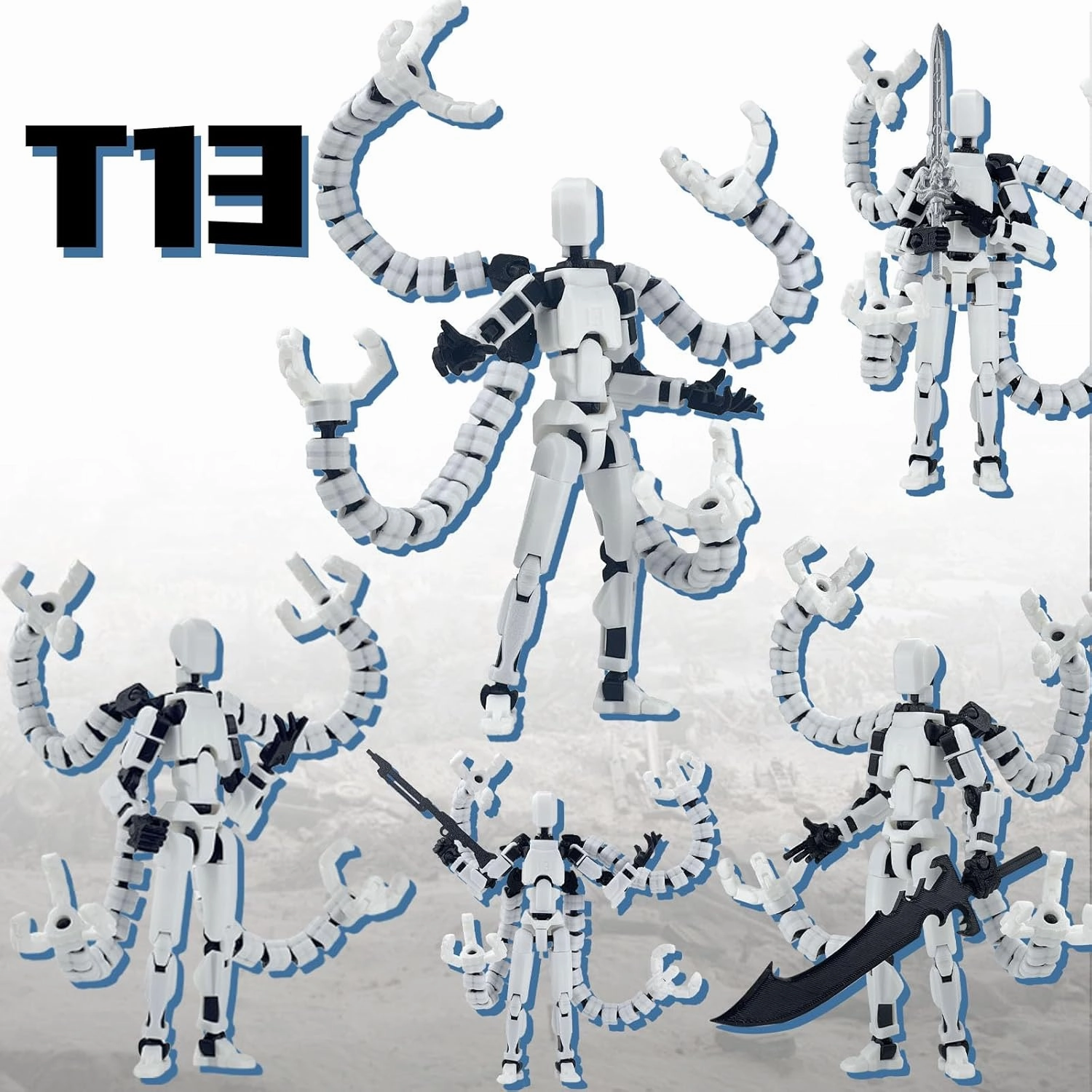 Already Assembled T13 Action Figure Accessories,Dummy 13 T13 Multi-Jointed Movable,for Collectors Desktop Decorations t-13 Movability 3D Printed Toys (White)