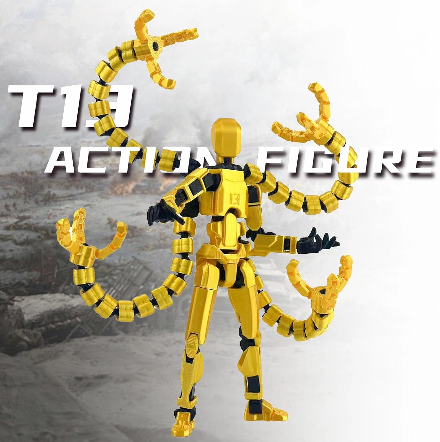 Already Assembled T13 Action Figure Accessories,T13 Multi-Jointed Movable,for Collectors Desktop Decorations t-13 Movability 3D Printed Toys (Golde)