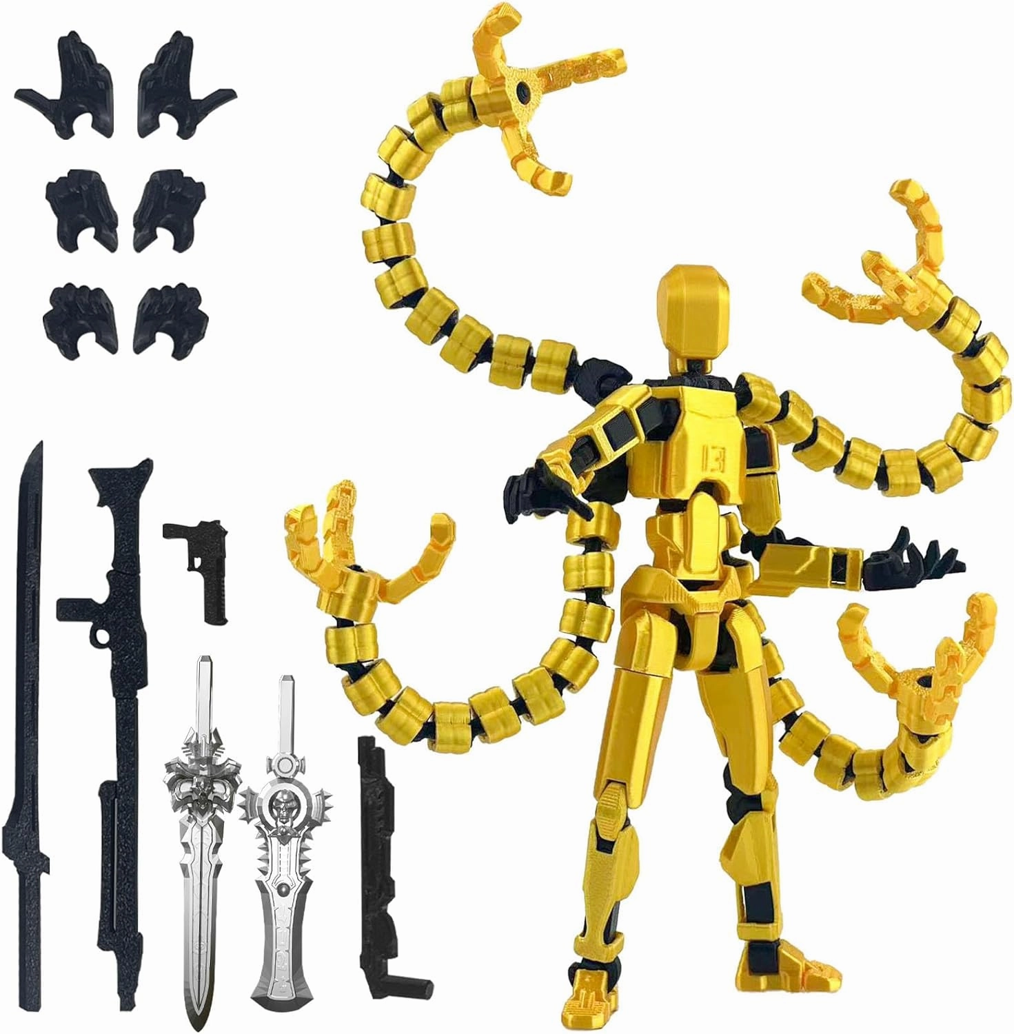 Already Assembled T13 Action Figure Accessories,T13 Multi-Jointed Movable,for Collectors Desktop Decorations t-13 Movability 3D Printed Toys (Golde)