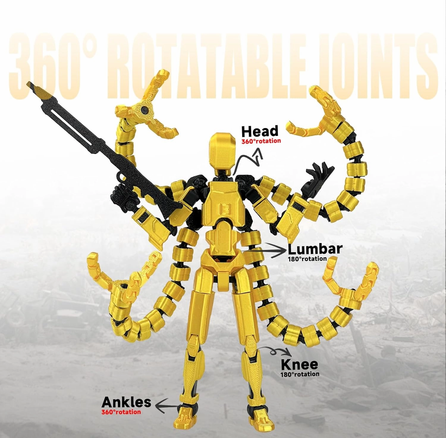 Already Assembled T13 Action Figure Accessories,T13 Multi-Jointed Movable,for Collectors Desktop Decorations t-13 Movability 3D Printed Toys (Golde)