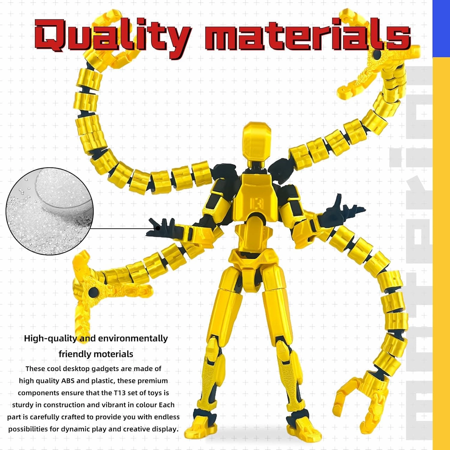 Already Assembled T13 Action Figure Accessories,T13 Multi-Jointed Movable,for Collectors Desktop Decorations t-13 Movability 3D Printed Toys (Golden, 7.2 Inch)