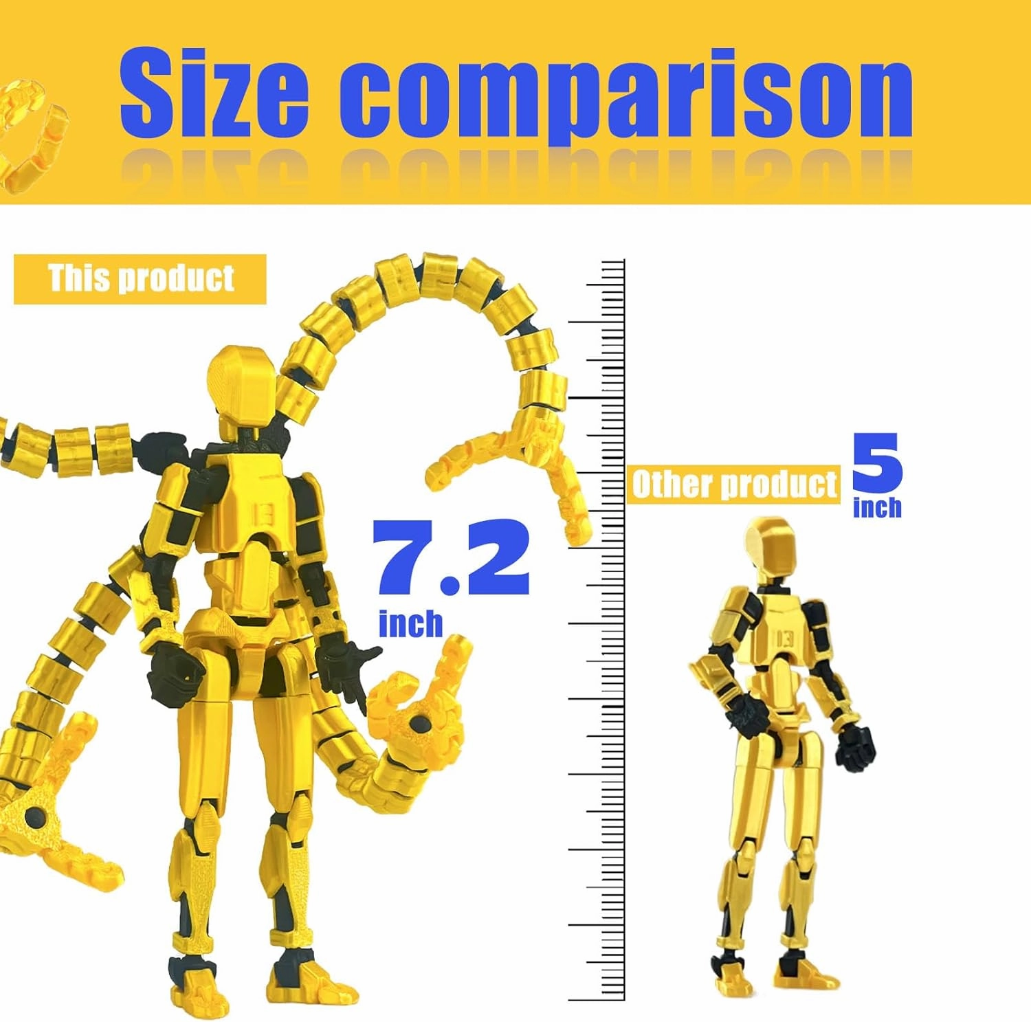 Already Assembled T13 Action Figure Accessories,T13 Multi-Jointed Movable,for Collectors Desktop Decorations t-13 Movability 3D Printed Toys (Golden, 7.2 Inch)