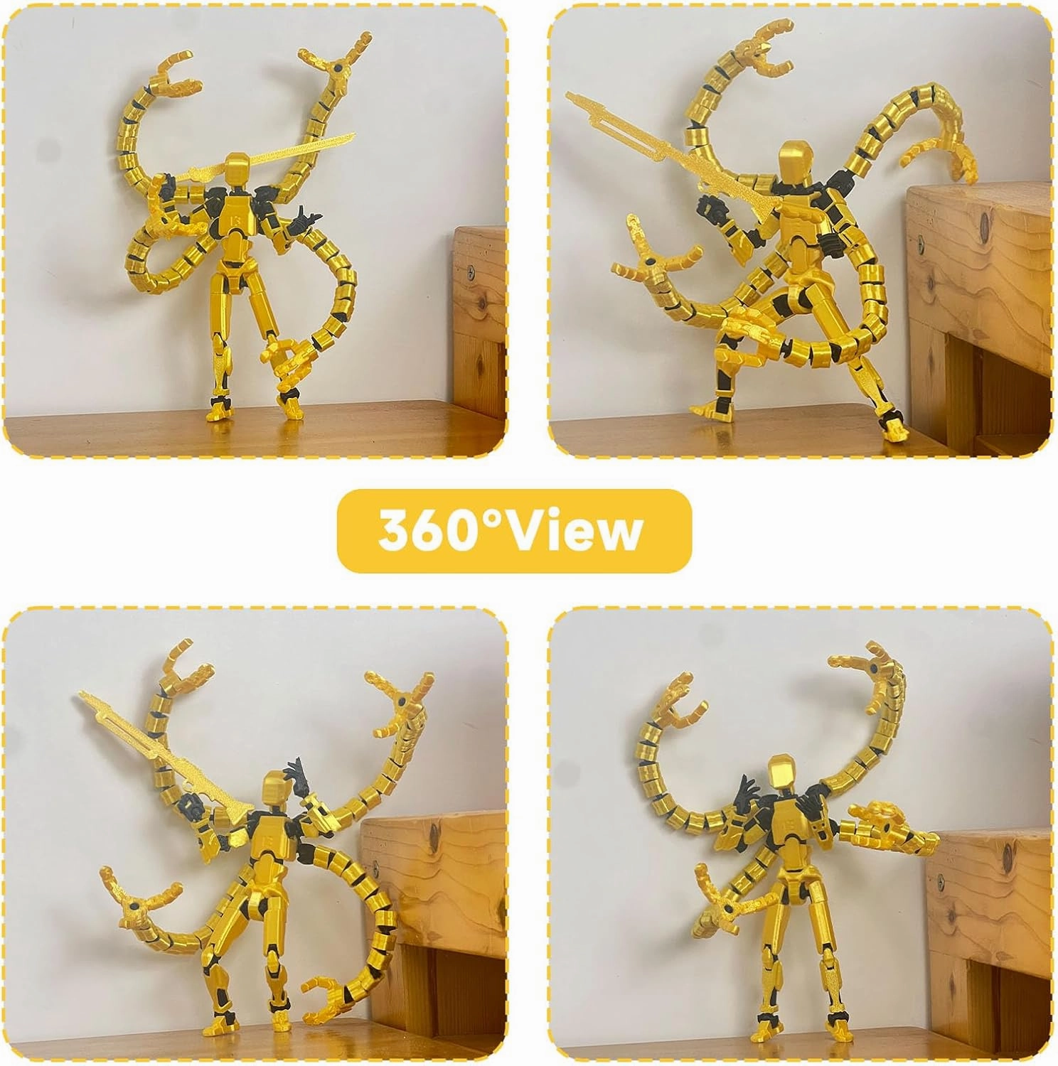 Already Assembled T13 Action Figure Accessories,T13 Multi-Jointed Movable,for Collectors Desktop Decorations t-13 Movability 3D Printed Toys (Golden, 7.2 Inch)