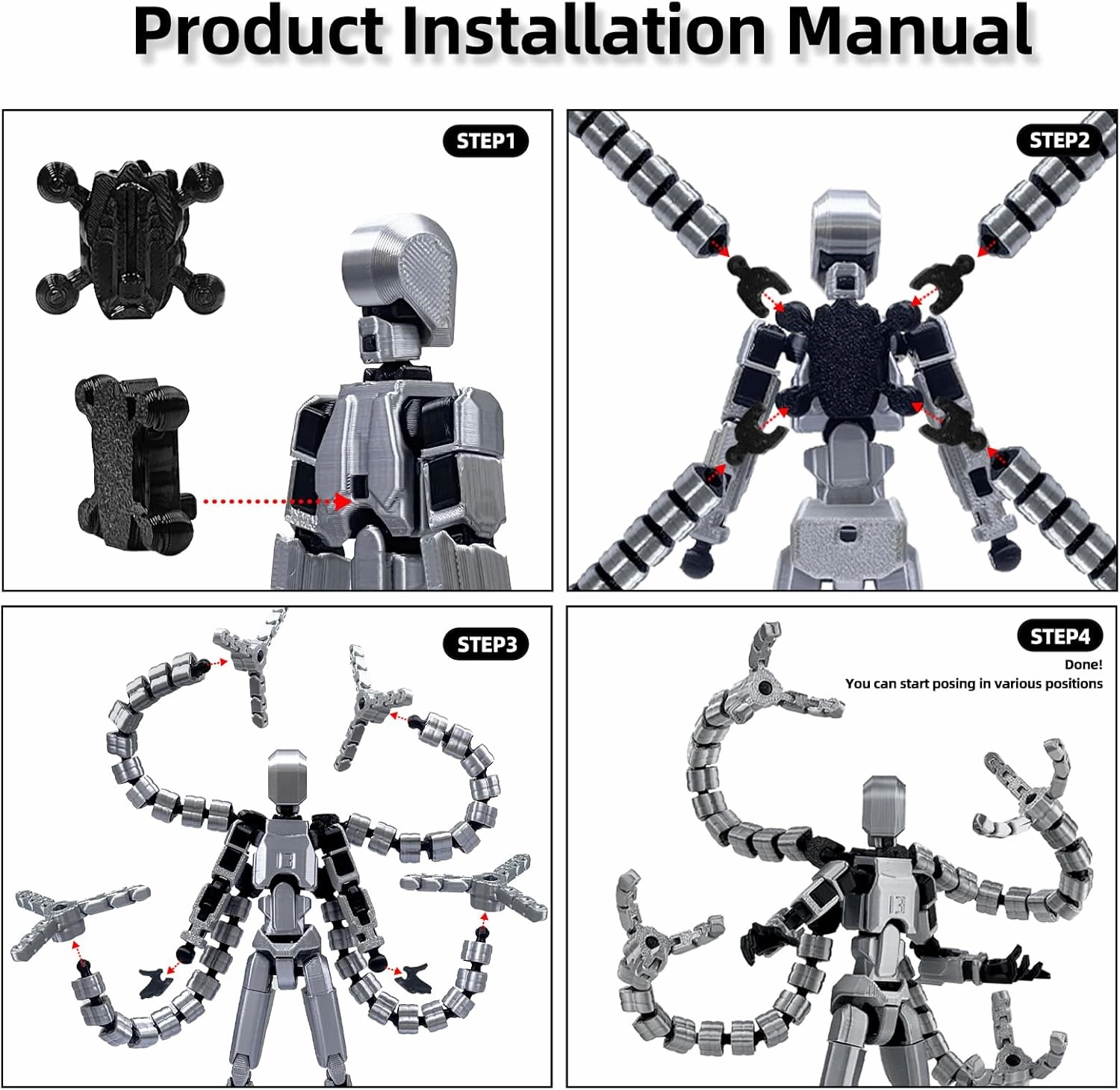 Already Assembled T13 Action Figure Accessories,T13 Multi-Jointed Movable,for Collectors Desktop Decorations t-13 Movability 3D Printed Toys (Golden, 7.2 Inch)