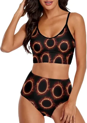 Amazing Solar Eclipse Pattern Women's Two Piece Swimsuit Sexy Bikini Set High Waisted Bathing Suit