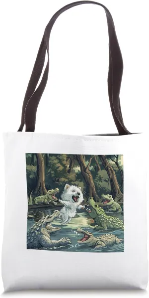American Eskimo Dog Alligator Fight Puppy Pet Gator Eskie Tote Bag