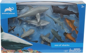Animal Planet Sea of Sharks Playset – 14 Piece Shark Figure Set Featuring Great White, Hammerhead, Megamouth & More for Kids Ages 3 