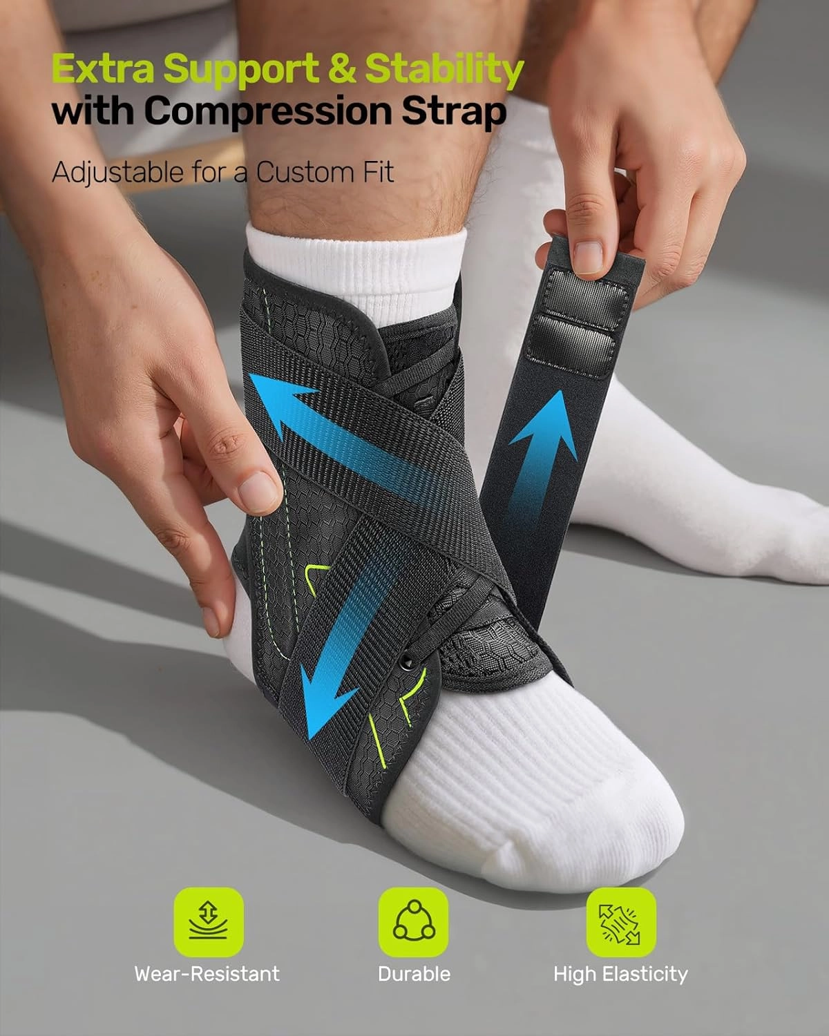 Ankle Stabilizer Brace for Women Men, Durable Foot Brace with Upgraded Strap and Velcro, Ankle Wraps Support for Sprained, Achilles Tendonitis Relief, Suitable for Left/Right, Yellow L (10"-11"/11"-12")