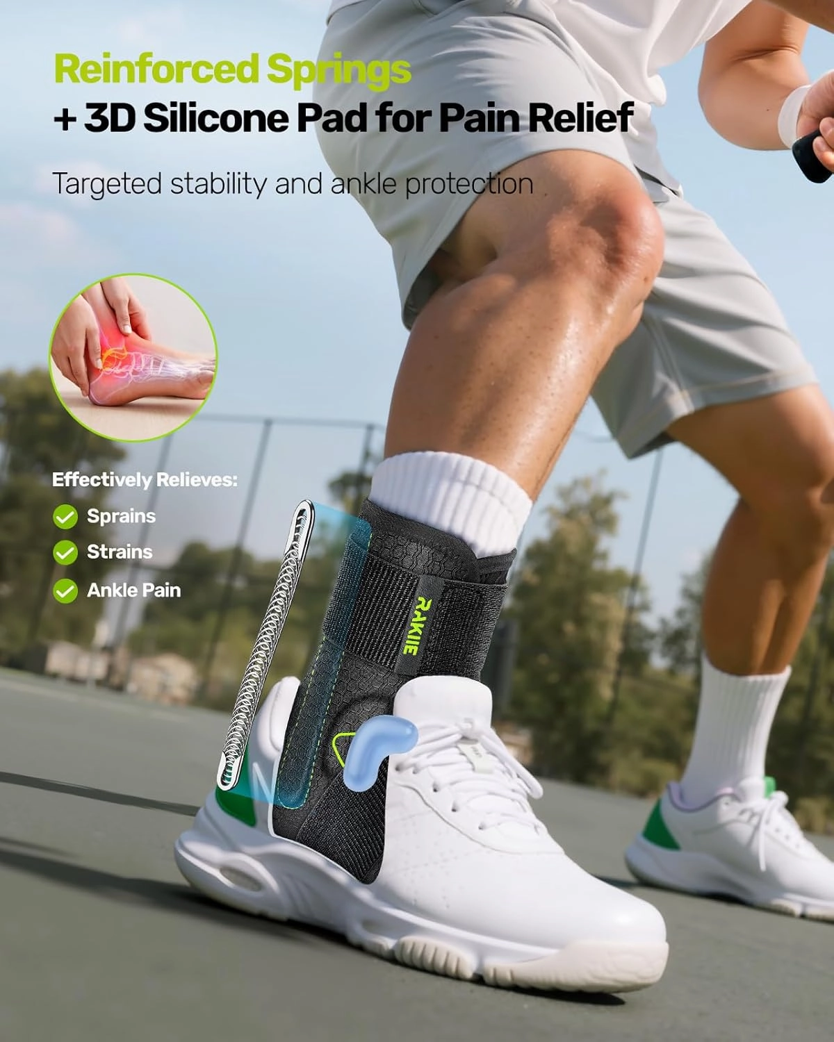 Ankle Stabilizer Brace for Women Men, Durable Foot Brace with Upgraded Strap and Velcro, Ankle Wraps Support for Sprained, Achilles Tendonitis Relief, Suitable for Left/Right, Yellow L (10"-11"/11"-12")