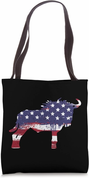 Antelope Gnu Wildebeest 4th of July American Flag Novelty Tote Bag