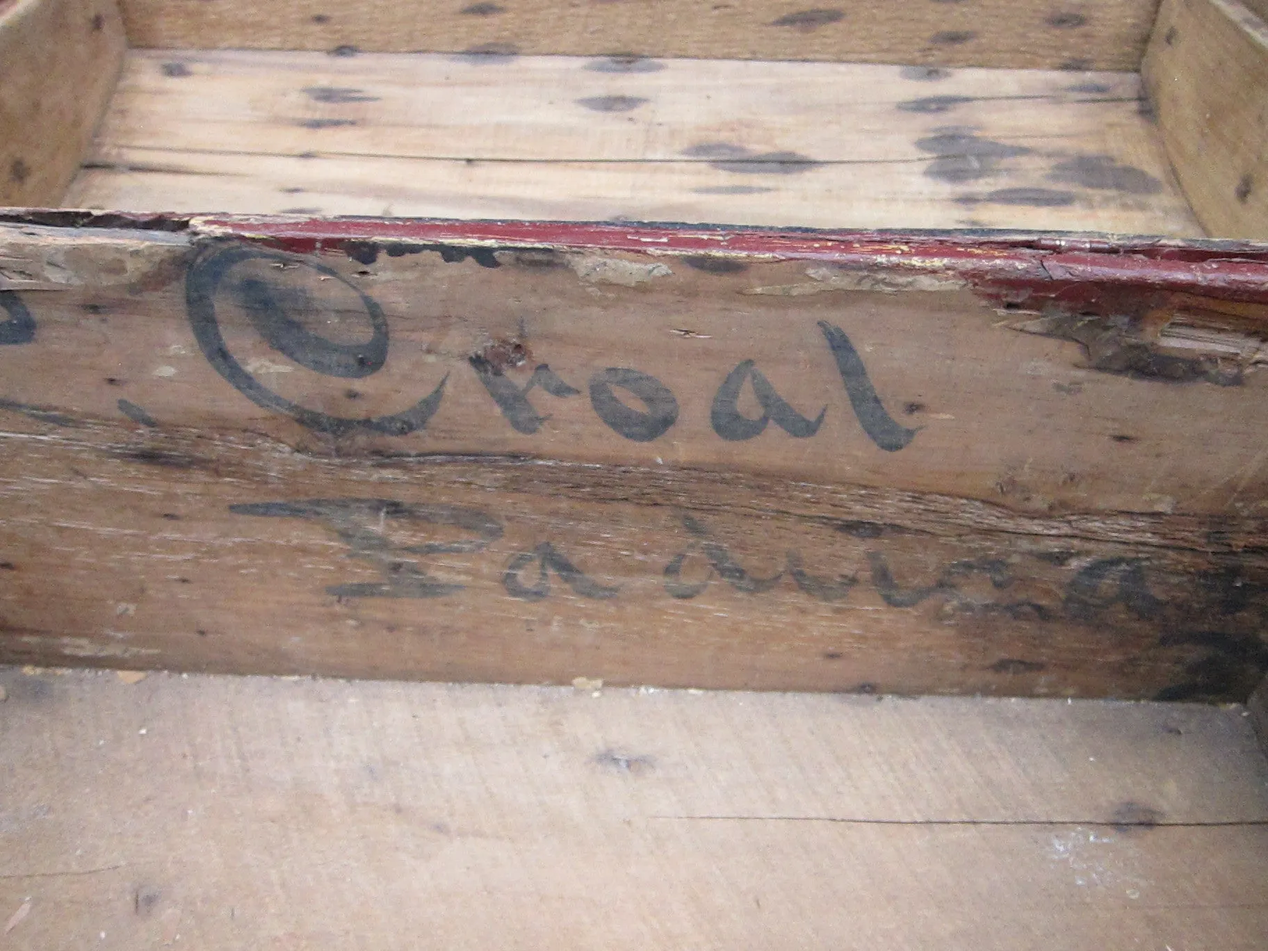 Antique Hand Painted Red Wooden Trunk