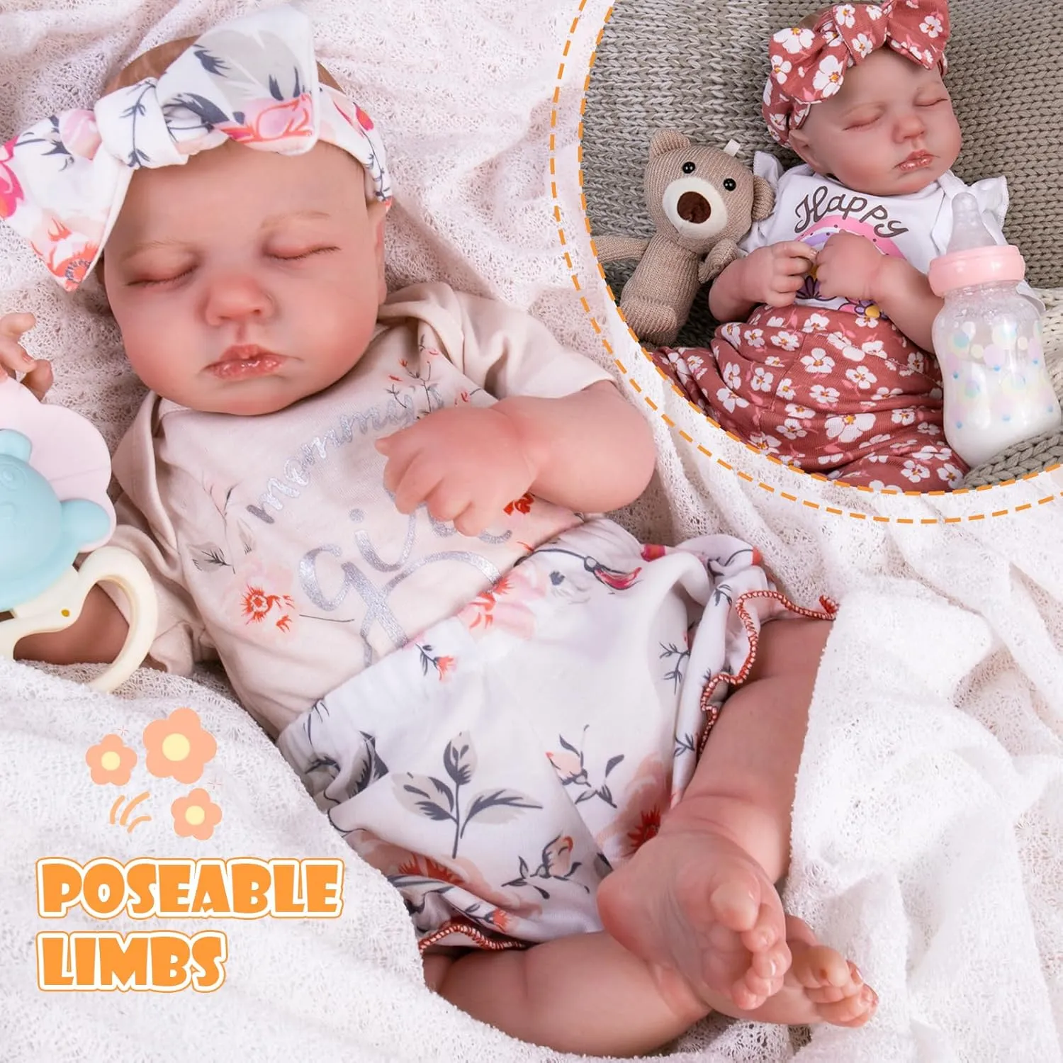 Aori Lifelike Reborn Baby Dolls - Realistic Sleeping Baby Girl Dolls 20 Inch Newborn Baby with Feeding Toy Accessories