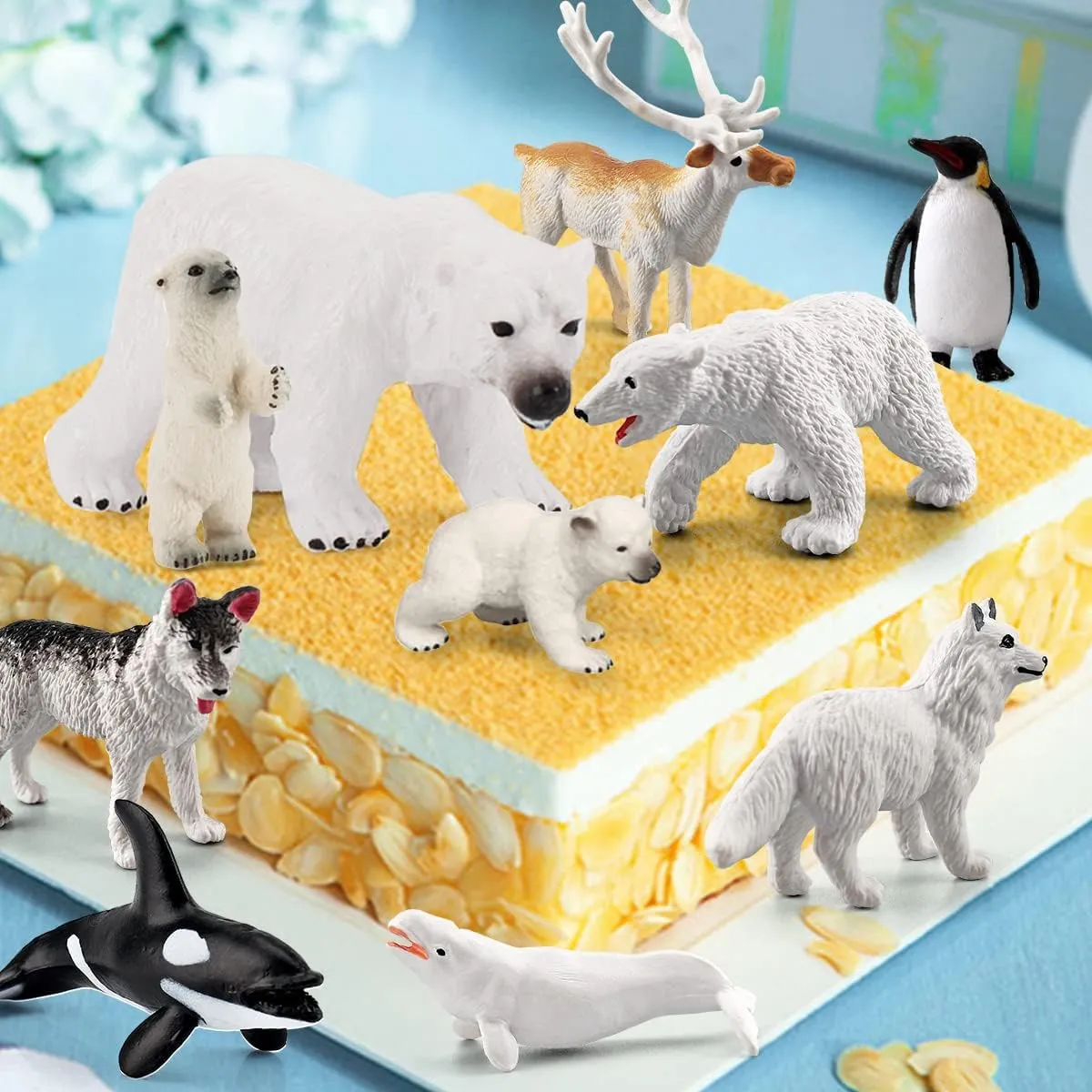 Arctic Animals Figurines Set 16PCS Christmas Toy Gift Polar Bear Figurine Arctic Fox Figure Penguin Figurines Snow Mold for Kids Toddlers Artic Animals Preschool Figures Educational Playset