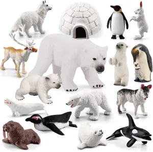 Arctic Animals Figurines Set 16PCS Christmas Toy Gift Polar Bear Figurine Arctic Fox Figure Penguin Figurines Snow Mold for Kids Toddlers Artic Animals Preschool Figures Educational Playset
