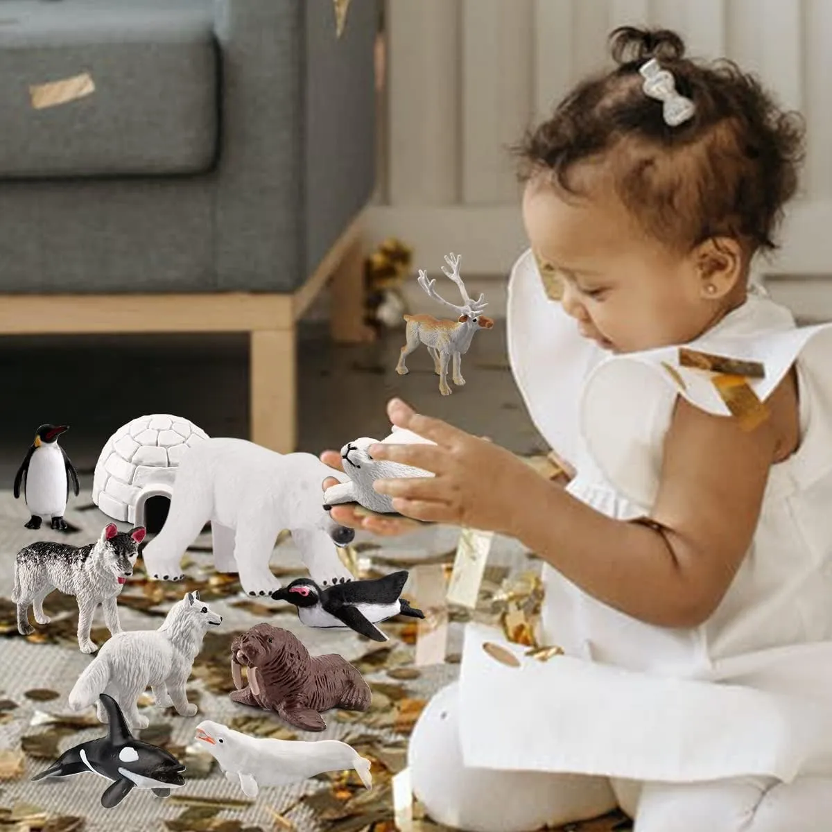 Arctic Animals Figurines Set 16PCS Christmas Toy Gift Polar Bear Figurine Arctic Fox Figure Penguin Figurines Snow Mold for Kids Toddlers Artic Animals Preschool Figures Educational Playset