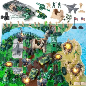 Army Soldier Combat Toy Set – 110-Piece Military Action Figure Playset with Realistic Vehicles (Tank, Helicopter, Fighter Plane) for Kids Ages 3  – Boys and Girls