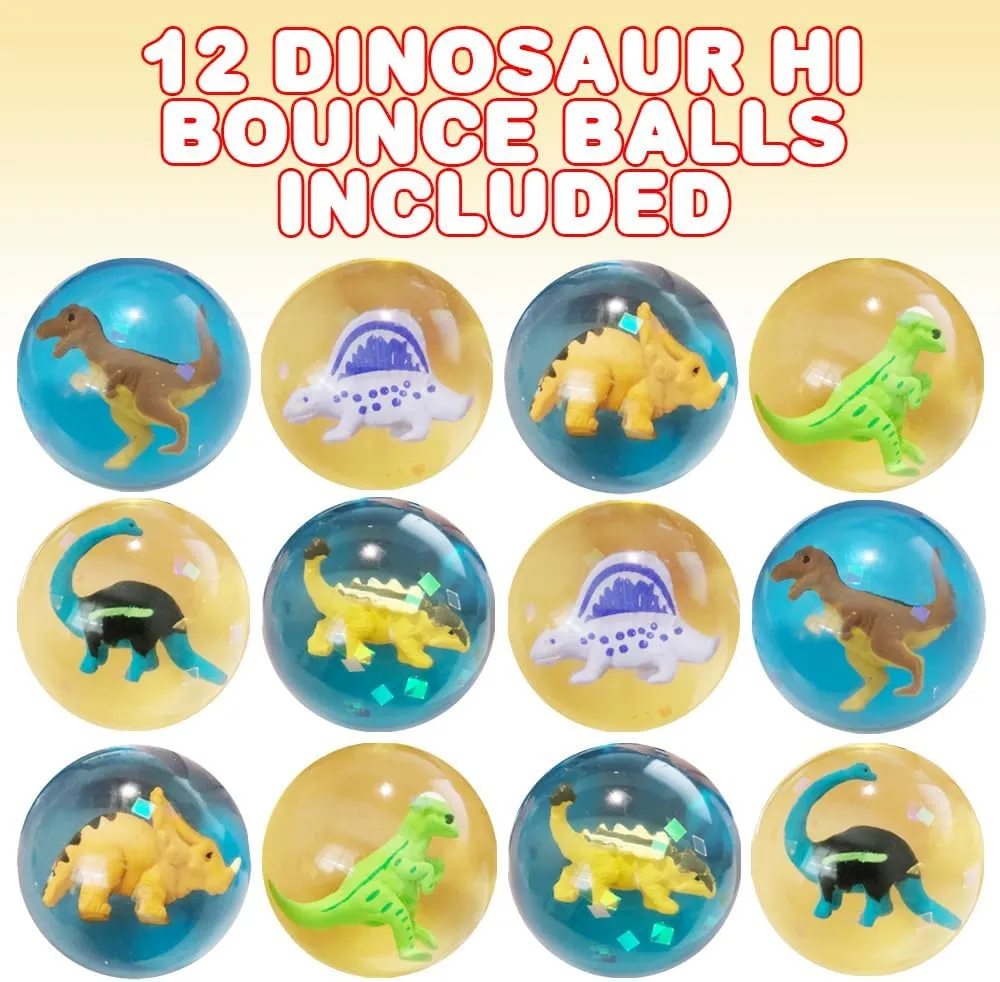 ArtCreativity Dinosaur High 2 inch Bounce Balls, Set of 12, Balls for Kids with 3D Dinosaur Inside, Outdoor Toys for Encouraging Active Play, Party Favors Stuffers for Boys and Girls